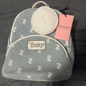 Juicy Couture Blue Backpack with Logo Pattern